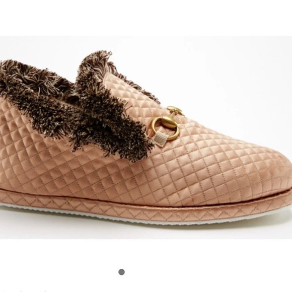 Gucci Satin Quilted Fria Horsebit Silk Slipon Apricot Beige Loafer Size 36.5 - Picture 1 of 7